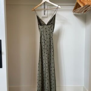 Zara Olive Maxi Dress with Black Dots